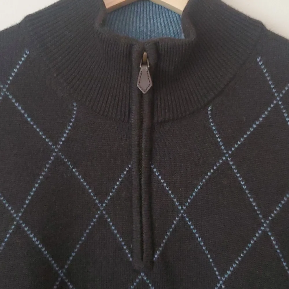 Vintage Brooks Brothers 346 Merino Wool Argyle Quarter Zip Pullover Sweater L